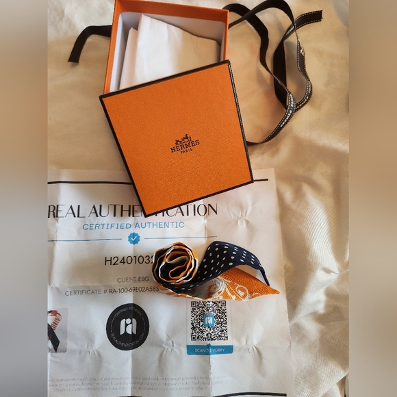 Hermes Accessories - COA Hermes Twilly Orange and Blue